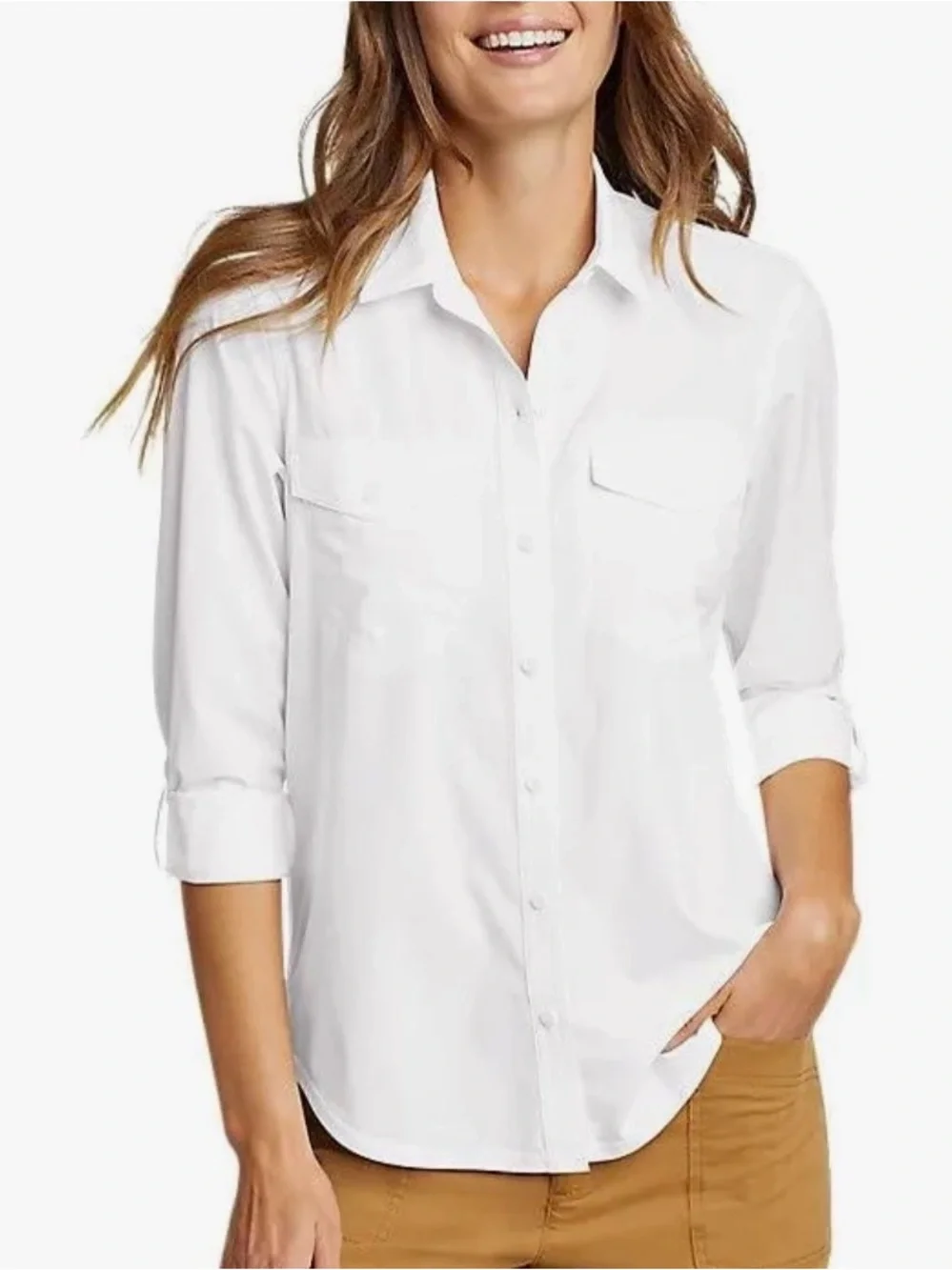 Eddie Bauer Women's White Button-Down Shirt with Chest Pockets - Picture 1 of 5